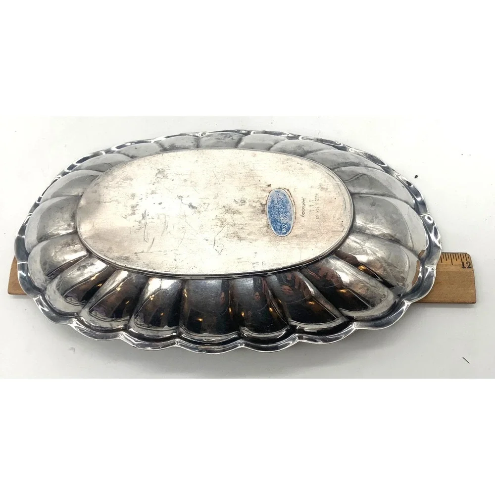 Reed & Barton Holiday 111 Silverplate Bread Tray Scalloped Oval Vintage Dish
